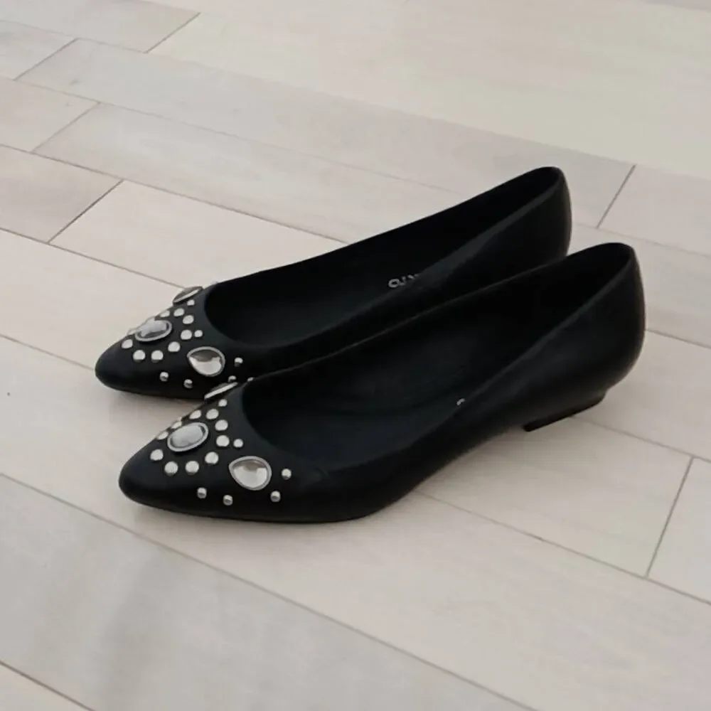 Franco Sarto Women's Rhinestone-Embellished Pointed Toe Ballet Flats Black 8.5M